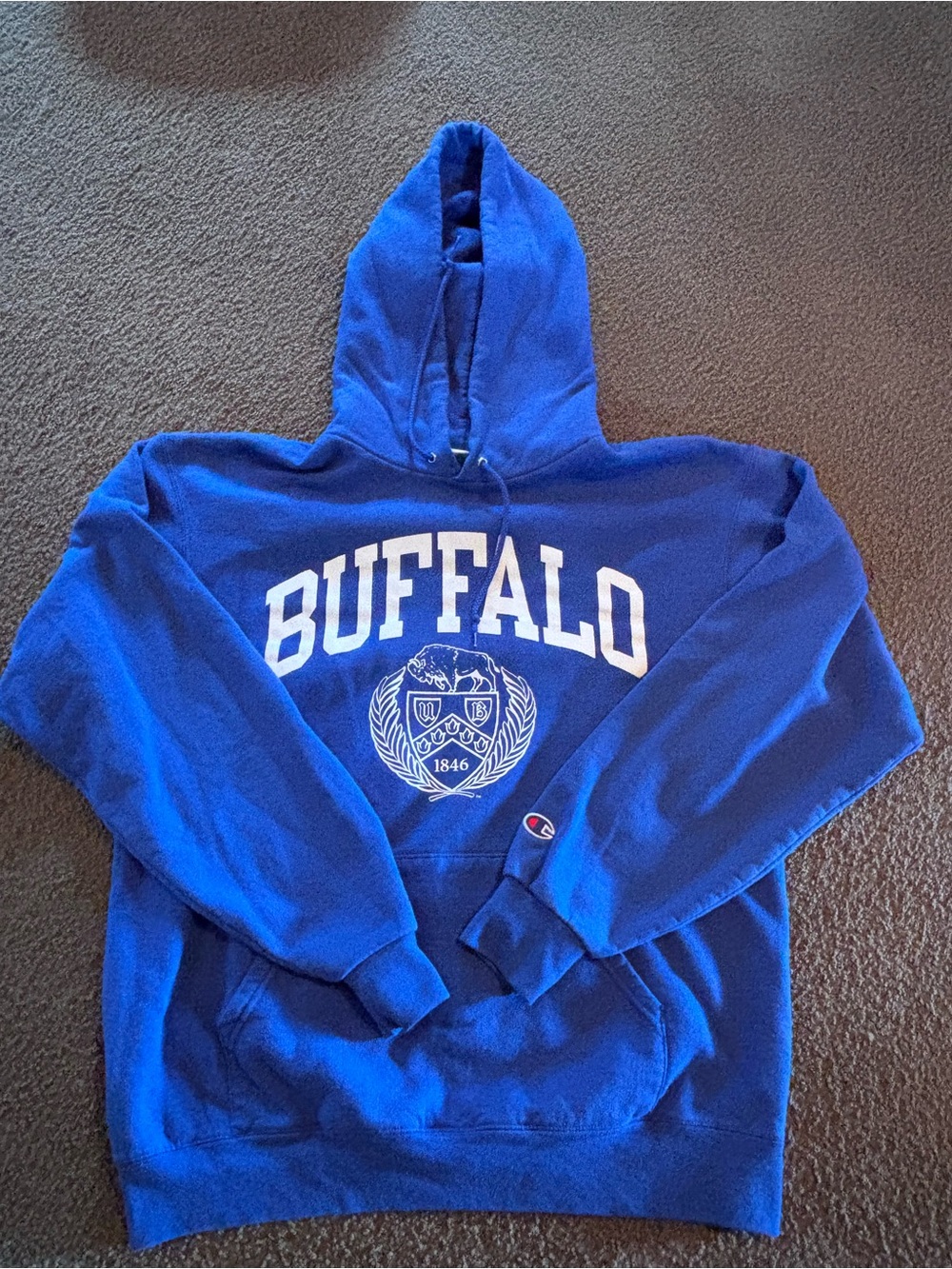 Champion adult Blue Hooded Sweatshirt with 'BUFFALO' Crest